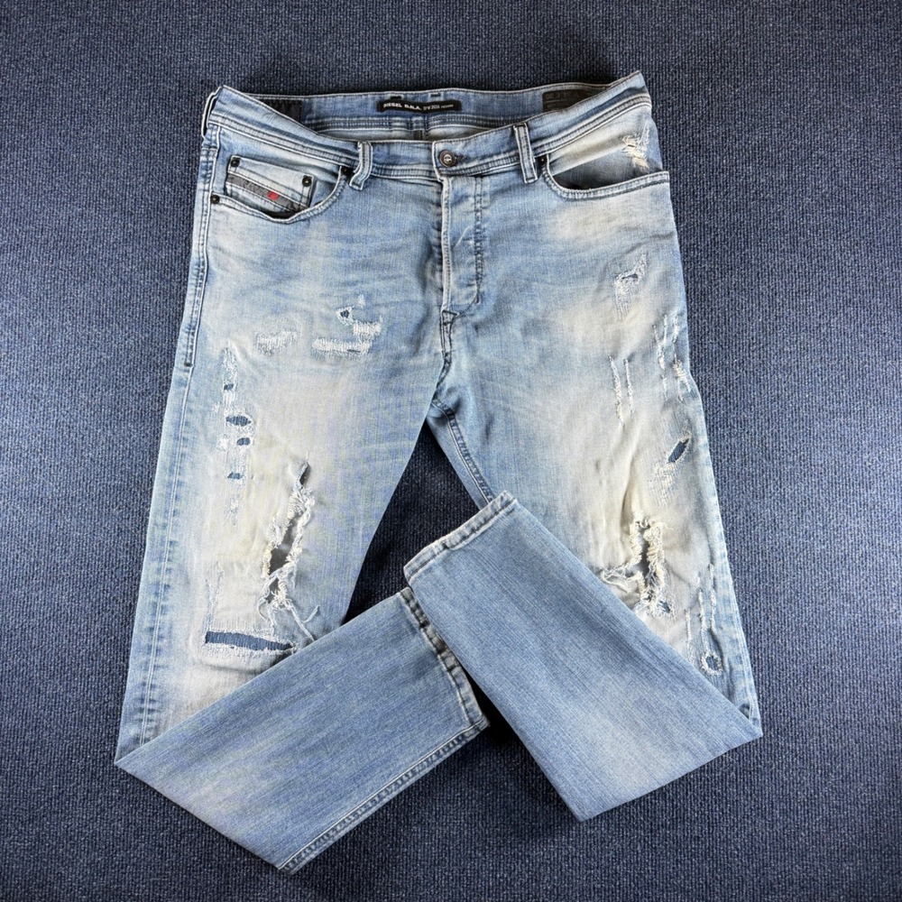 Diesel Tepphar Jeans Mens W34 L30 34x29.5 Light Wash Stretch Denim Distressed